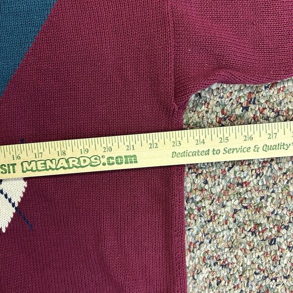 Vintage 90s Par Four Dark Magenta Teal Argyle Crewneck Golf Sweater Size XL - Picture 10 of 12